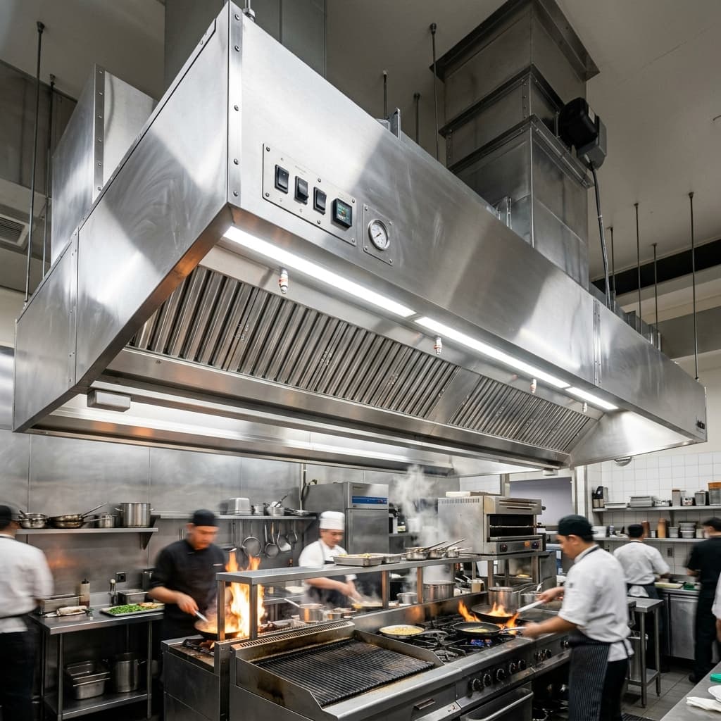 Commercial kitchen stainless steel canopy exhaust hood system